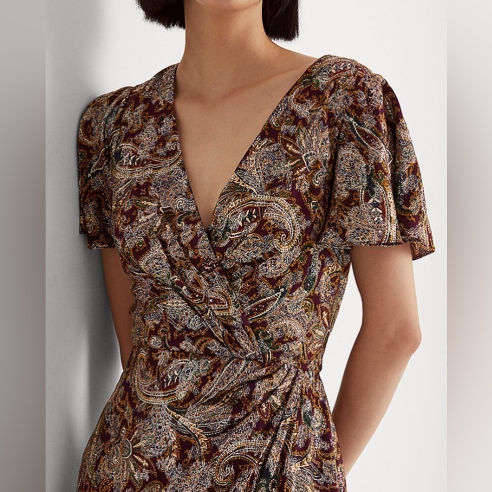 Lauren Ralph Lauren Paisley Metallic Jacquard Dress Women's 4 Purple/Multi